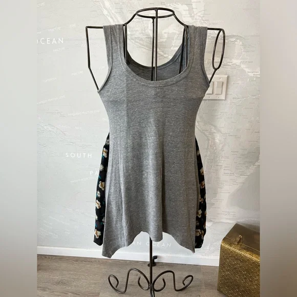 Anna Sui Silk Floral Inset Shark Bite Hem Tank Mini Dress M/L - Picture 5 of 7